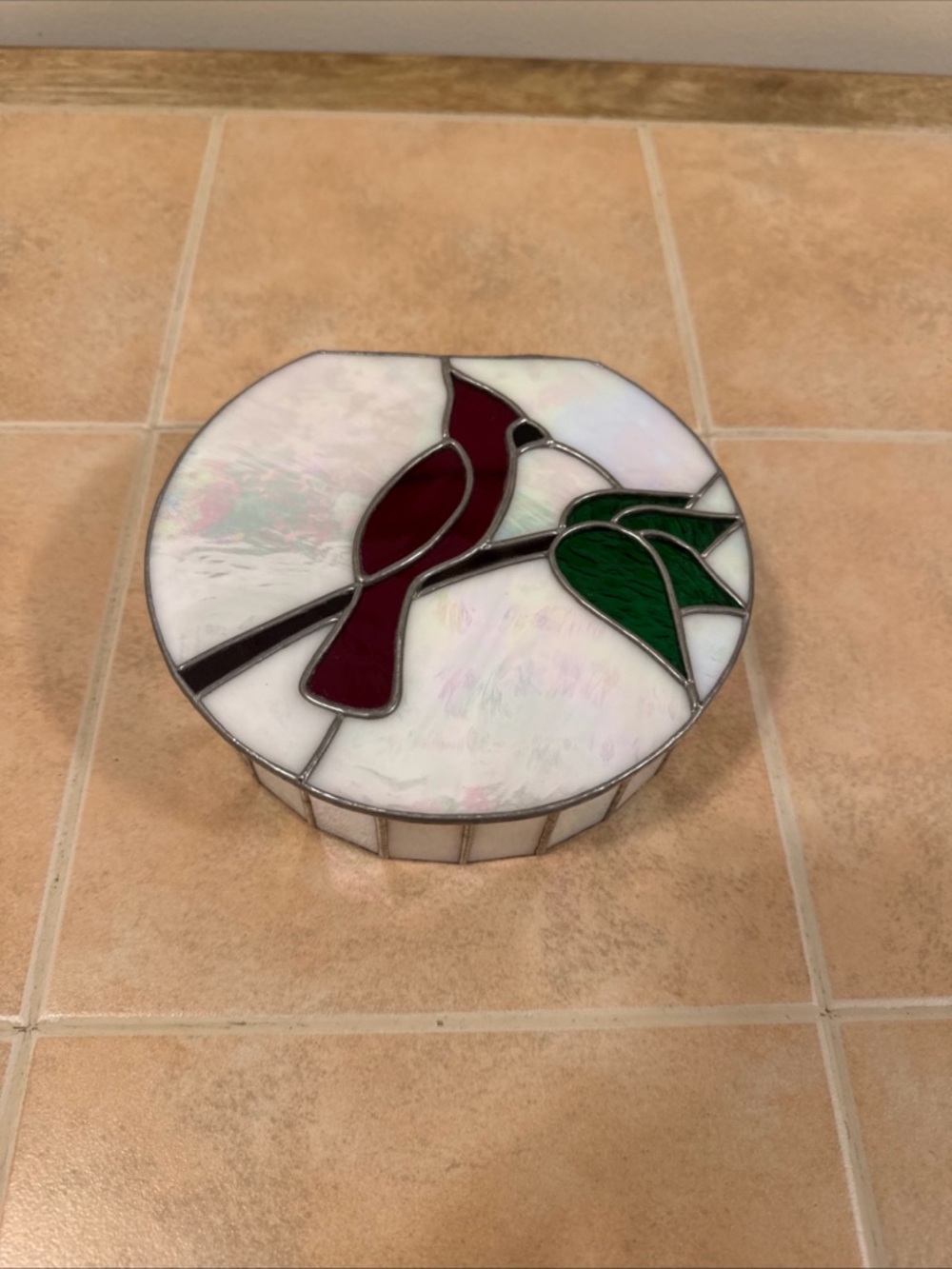 Vintage Stained Glass Trinket Box w Hinged Lid 2x6x6